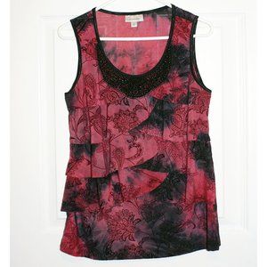 Flounced, beaded tank (red/black)